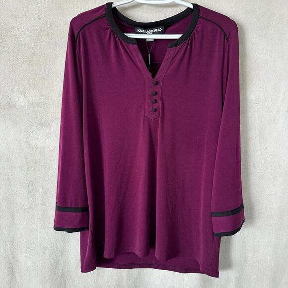 Karl Lagerfeld Purple Blouse with Black Accents NWOT - Picture 1 of 6